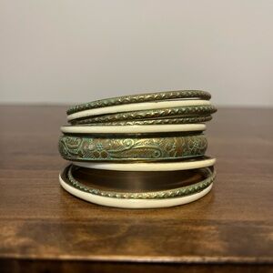 Vintage Style Gold and Green Bangle Set